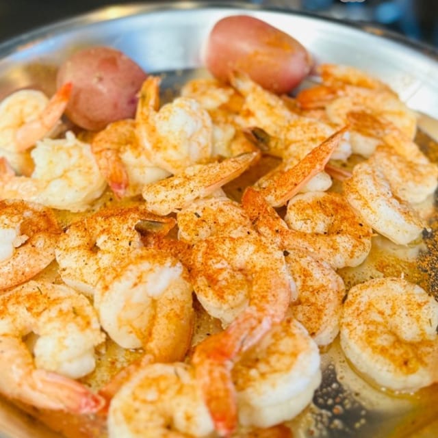 1 lb Cajun Boiled Shrimp.