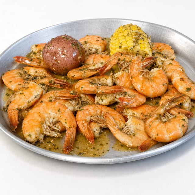 1 lb Spicy Garlic Butter Shrimp.