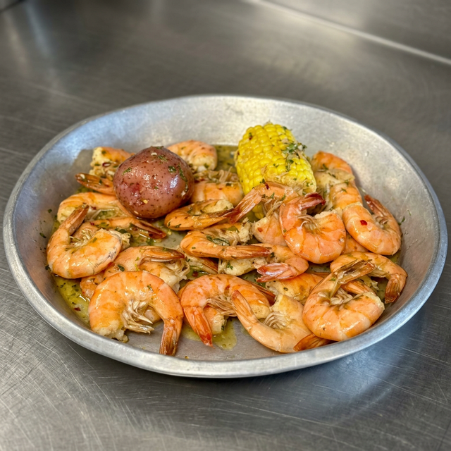 1 lb Spicy Garlic Butter Shrimp.