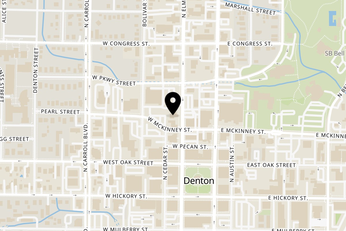 Map showing the location of Shuck Me Kitchen & Cantina Denton on 311 N Elm St in Denton